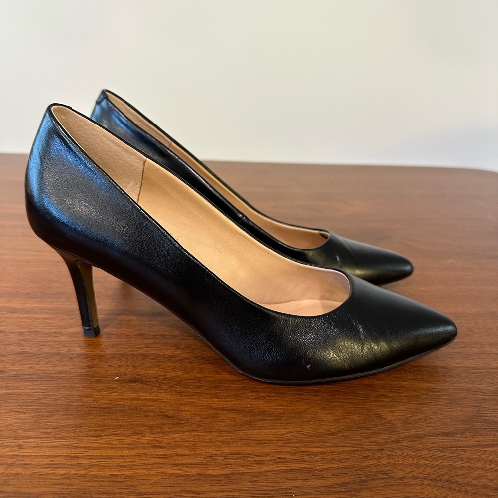 Franco Sarto Black Genuine Leather Women's Pointed Toe Heels sz 10